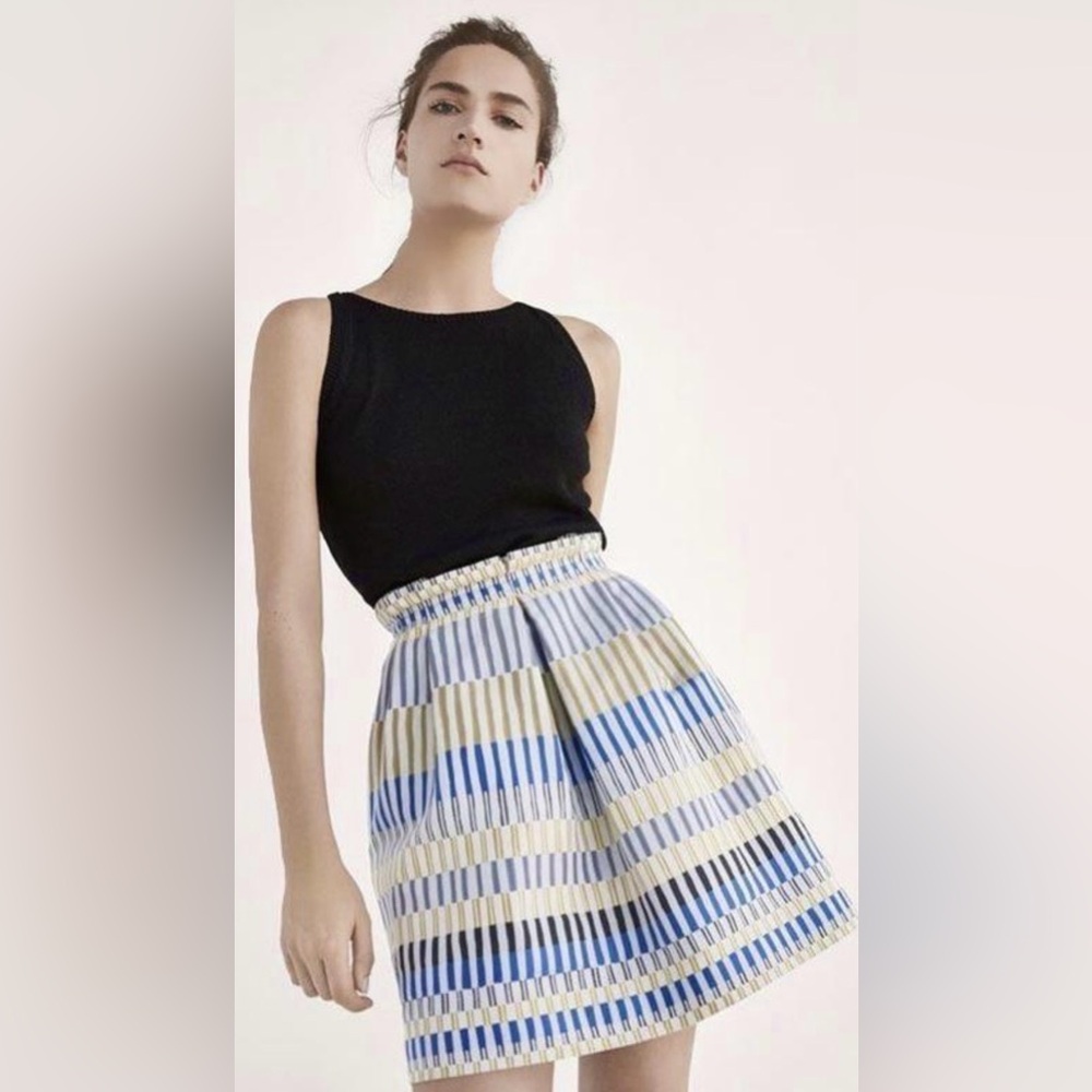 Massimo Dutti Blue, Gold, and White Striped A-Line Skirt - Sz 8